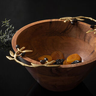 Wooden Round Bowl With Olive Handle Small 24.5Cm