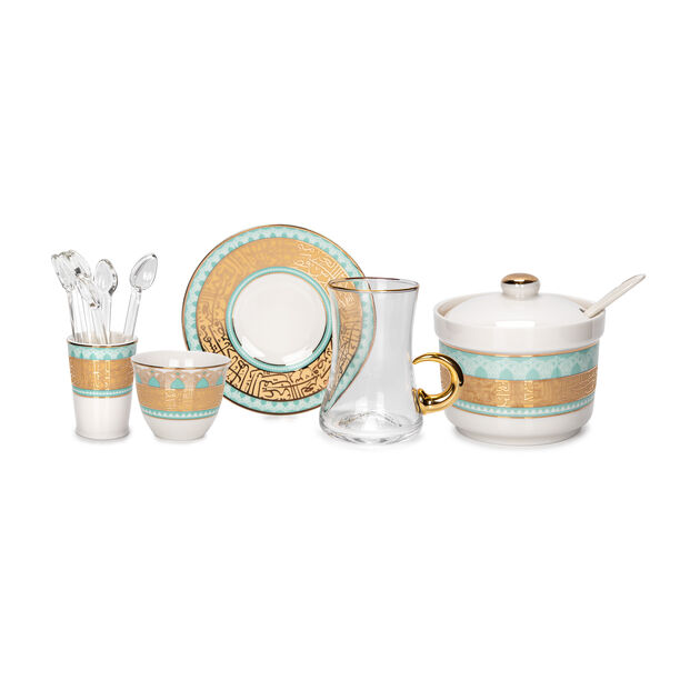 28Pc Arabic Tea And Coffee set Porcelain Fairuz Green image number 2