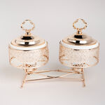 2 pieces Round Food Warmer Set With Candle Stand Gold 12 cm image number 3