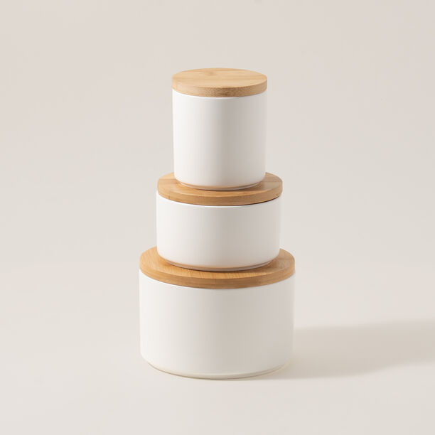 3 Pcs White Chalk Storage Jars With Bamboo Lid image number 0