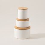 3 Pcs White Chalk Storage Jars With Bamboo Lid image number 0