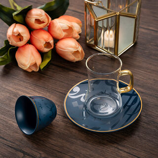 Arabic Tea and Coffec Set 18Pc Porcelain Mattglow Blue