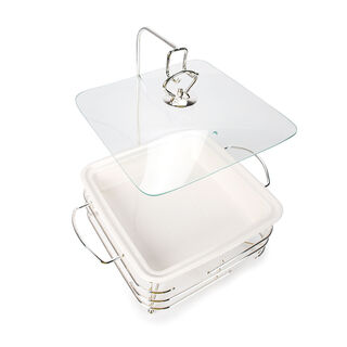 Square Food Warmer Set With Candle Stand Silver 11"
