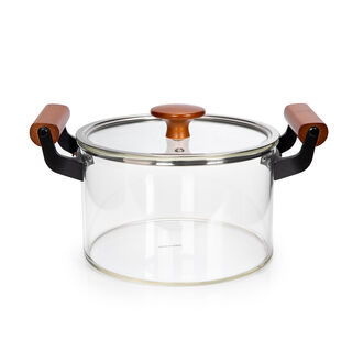 Alberto Borosilicate Glass Casserole With Lid And Wooden Handle V: 7200Ml