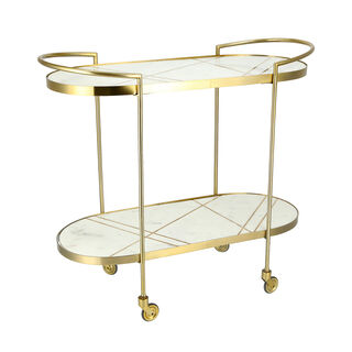 SERVING TROLLEY GOLD & WHITE MARBLE 2 TIER