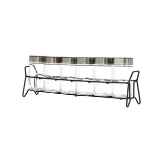Alberto 6 Piece Glass Spice Jar Set With Plastic Lid And Metal Stand