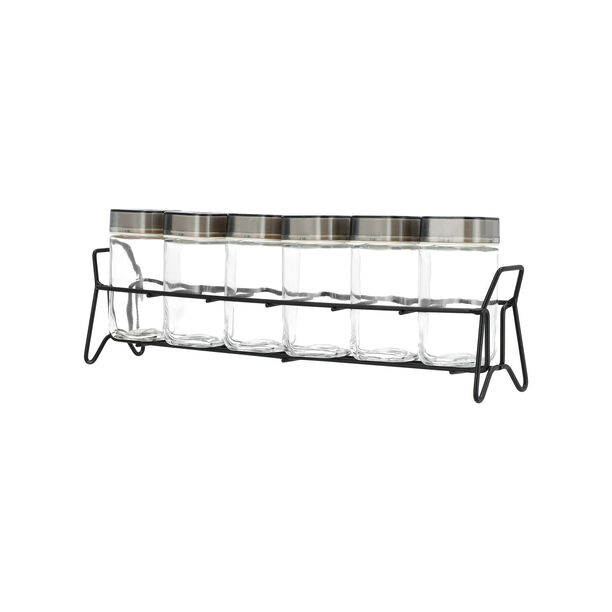 Alberto 6 Piece Glass Spice Jar Set With Plastic Lid And Metal Stand image number 3