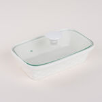 Porcelain 3Pcs Rectangular Casseroles With Lid And Rattan Basket image number 4