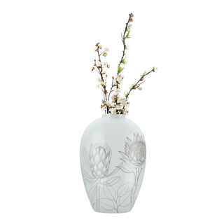 Vase White With Flower Design