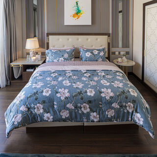 Cottage Microfiber King Comforter 6 Pcs Set, Blue/Pink, 230*250Cm