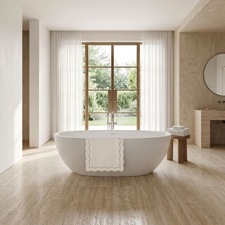 Boutique Blanche White Cotton Blend Scalloped Tufted Bathmat, 60*90 Cm