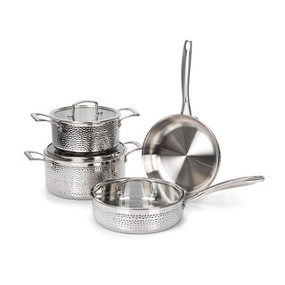 7 Pcs Tri Ply Stainless Steel Hammered Cookware Set