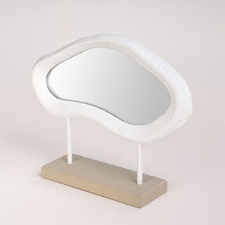 Homez off white resin mirror with ribbed texture 41.2*9.7*32.2 cm