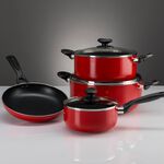 Betty Crocker Non Stick Cookware Set 7 Pieces With Glass Lid Red Color image number 3