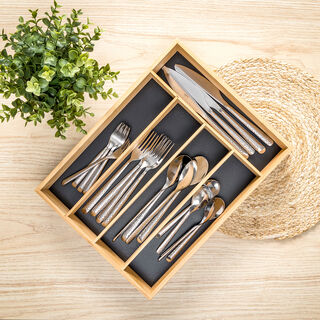 Bamboo Cutlery Organizer Black Surface