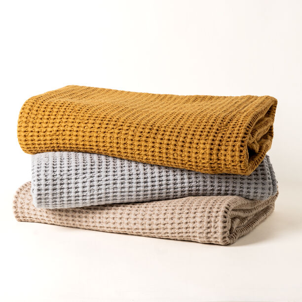 Boutique Blanche Waffle 100% Cotton Woven Throw Mustard 130*180cm image number 3