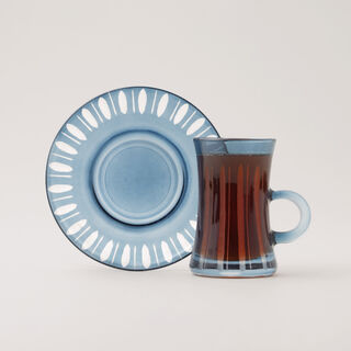 Dallaty 12pcs glass tea set with stripes, dark blue