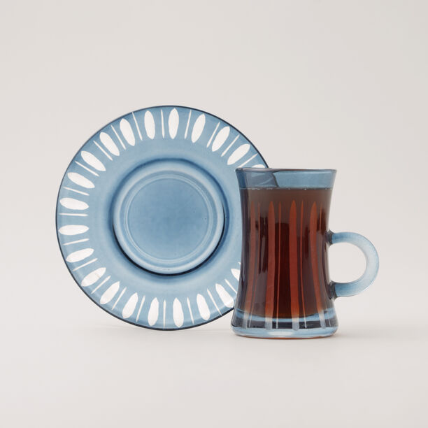 Dallaty 12pcs glass tea set with stripes, dark blue image number 2