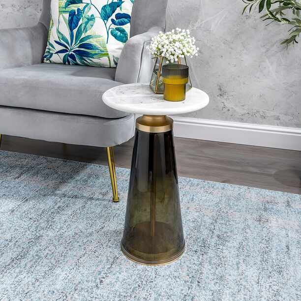 Side Table Glass Base And Marble Top 31*51 cm image number 0