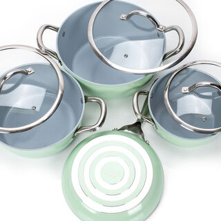 7Pcs Forged Cookware Set With Ceramic Coating Inside Green