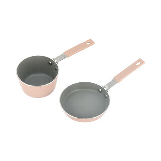 2Pcs Mini Set Frypan + Sauce Pan Pink