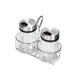 Alberto 2 Prieces Glass Salt And Pepper Set With Stand