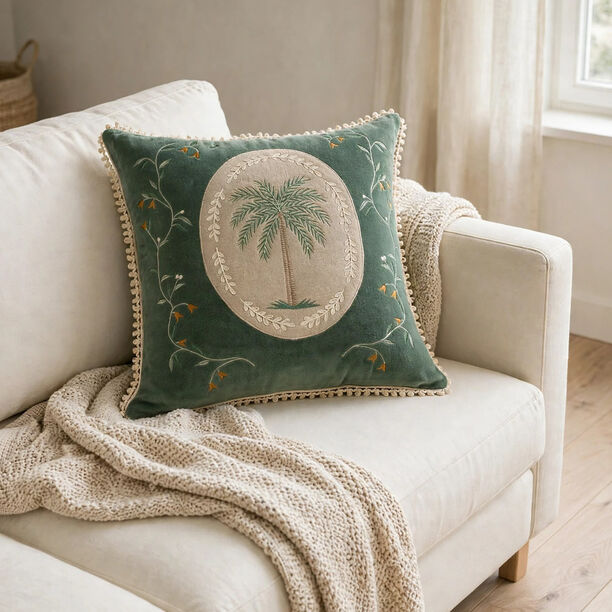 Homez Green Framed Palm Cushion Cover, 45*45Cm image number 1