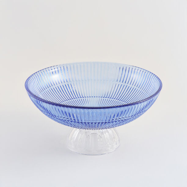 Homez Glass Ribbed Decor Bowl 29.4*29.4*14.4Cm, Blue image number 1