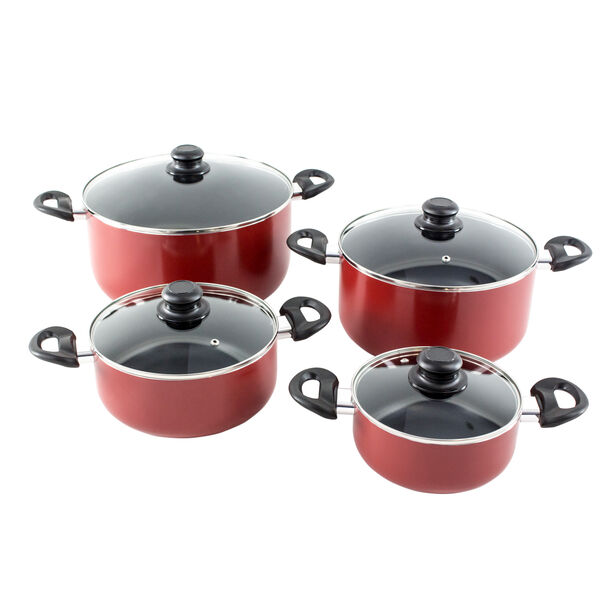 Alberto Nonstick Cookware Set   W/Glass Lid  8Pcs Set  Red Color (18/22/26/30Cm) image number 0