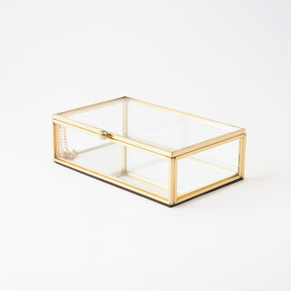 هومز صندوق مجوهرات زجاج بإطار ذهبي صغير 14*9*4سم
