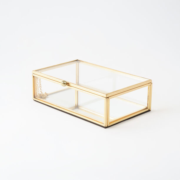 Homez small glass gold edge jewelry box 14*9*4cm image number 0
