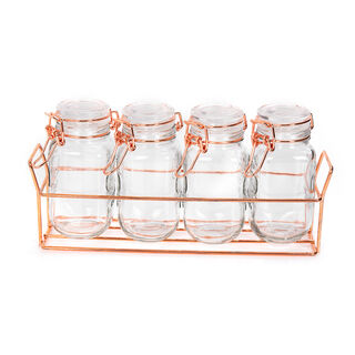 Alberto 4 Pieces Glass Spice Jars With Clip Lid And Metal Stand