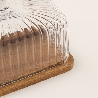 لا ميسا حامل كيك زجاجي بقاعدة خشبية 27*19*18 سم