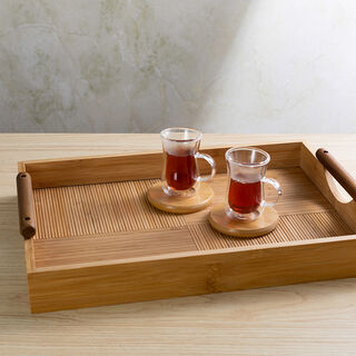 Bamboo Serving Tray With Wood Handle