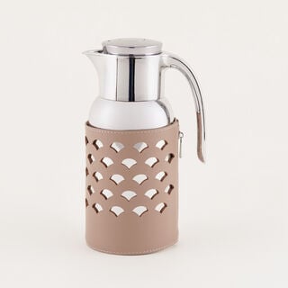 Dallaty Stainless Steel Thermos with Patterned Leather Touch, Beige, 1.3L