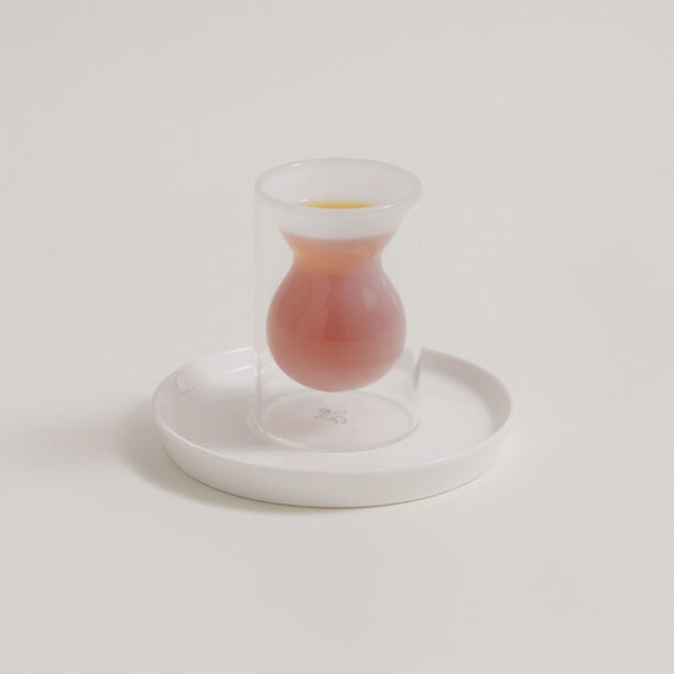 Dallaty 12 pcs double wall glass tea set with porcelain saucers, white image number 2