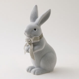 Homez Resin Flocked Rabbit With Ribbon, Grey 14.5*9.5*25 Cm