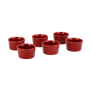 6 Pcs Ceramic Ramekin Set Red