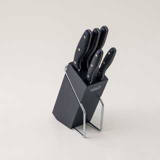 Alberto 6 piece stainless steel and black wood knife block set