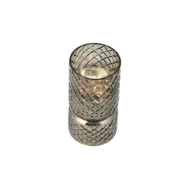 Glass Diamond Candle Holder Cut Silver Dk Brown  image number 2