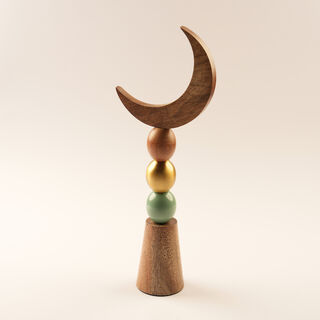Homez Wooden Ramadan Crescent Moon With Multicolor Spherical Base 41*15*7.5Cm
