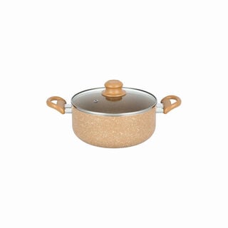 Pentola 9pcs aluminum non stick cookware set with glass lids, brown