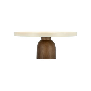 La Mesa creamy porcelain cake stand w wooden base 30cm