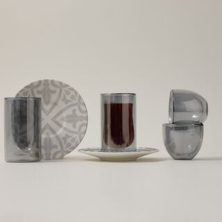 Dallaty white porcelain and glass Tea and coffee cups set 18 pcs