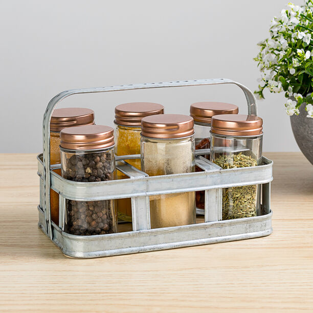 Alberto 6 Pieces Glass Mini Spice Jars With Copper Clip Lid And Metal Tray image number 4