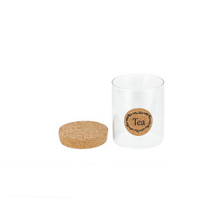 Alberto glass storage jar with cork lid & tea sticker