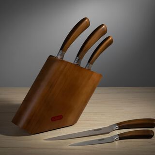 Alberto Rubber Wood Knife Block With 5 Wood Knives Set