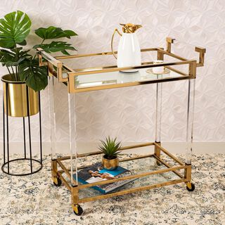 2 Tiers Acrylic Serving Trolley Gold 