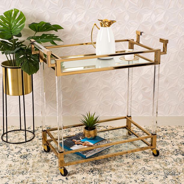 2 Tiers Acrylic Serving Trolley Gold  image number 4