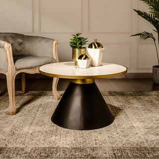 White Marble Coffee Table With Black Base